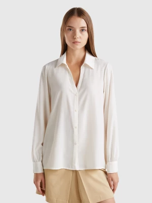 Benetton, Shirt With V-neck, size XL, Creamy White, Women United Colors of Benetton