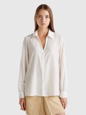 Benetton, Shirt With V-neck, size XXS, Creamy White, Women United Colors of Benetton