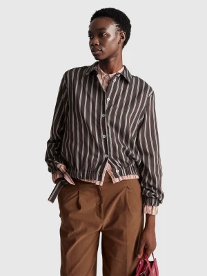 Benetton, Shirt With Vertical Stripes And Bows, Size: XS, Brown, Women United Colors of Benetton