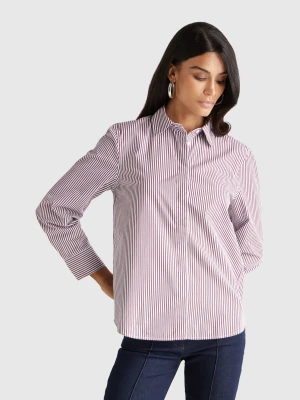 Benetton, Shirt With Vertical Stripes, Size: S, Brown, Women United Colors of Benetton