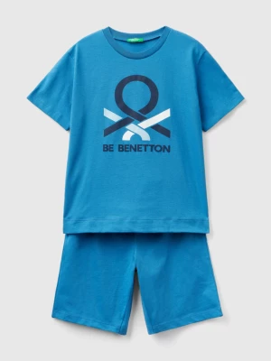 Benetton, Short Blue Pyjamas With Logo, size 2XL, Blue, Kids United Colors of Benetton