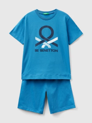 Benetton, Short Blue Pyjamas With Logo, size XS, Blue, Kids United Colors of Benetton