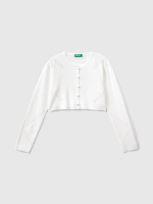 Benetton, Short Cardigan In Viscose Blend, size 2XL, White, Kids United Colors of Benetton
