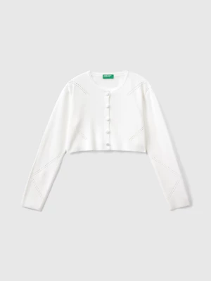 Benetton, Short Cardigan In Viscose Blend, size S, White, Kids United Colors of Benetton