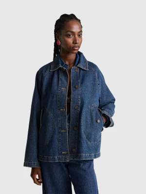 Benetton, Short Denim Trench Coat, Size: XS, Blue, Women United Colors of Benetton