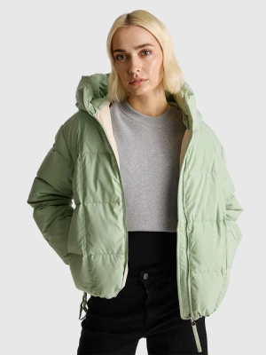 Benetton, Short Down Jacket Padded With Recycled Feathers, Size: M, Light Green, Women United Colors of Benetton