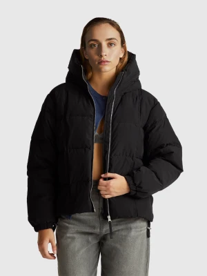 Benetton, Short Down Jacket Padded With Recycled Feathers, Size: XXS, Black, Women United Colors of Benetton