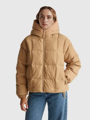 Benetton, Short Down Jacket Padded With Recycled Feathers, Size: XXS, Camel, Women United Colors of Benetton