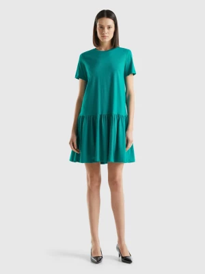 Benetton, Short Dress In Long Fiber Cotton, size L, Teal, Women United Colors of Benetton