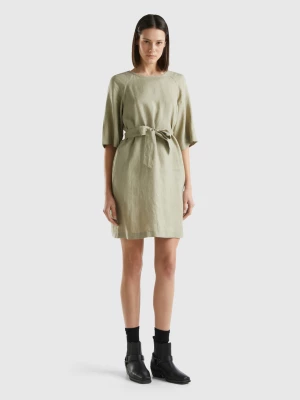 Benetton, Short Dress In Pure Linen, size XXS, Light Green, Women United Colors of Benetton