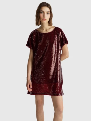 Benetton, Short Dress With Sequins, Size: XS, Burgundy, Women United Colors of Benetton