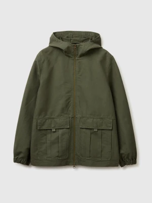 Benetton, Short Jacket In Faded Cotton, Size: XL, Military Green, Men United Colors of Benetton