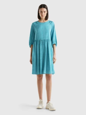 Benetton, Short Patterned Dress, size L, Teal, Women United Colors of Benetton