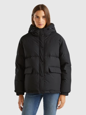 Benetton, Short Puffer Jacket Padded With Recycled Feathers, size S, Black, Women United Colors of Benetton