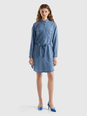 Benetton, Short Shirt Dress In Sustainable Viscose, size XS, Light Blue, Women United Colors of Benetton