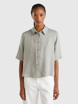 Benetton, Short Shirt In Pure Linen, size L, Gray, Women United Colors of Benetton