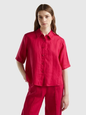 Benetton, Short Shirt In Pure Linen, size M, Cyclamen, Women United Colors of Benetton