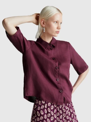 Benetton, Short Shirt In Pure Linen, Size: S, Plum, Women United Colors of Benetton