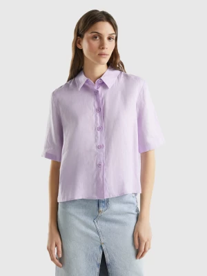 Benetton, Short Shirt In Pure Linen, size XL, Lilac, Women United Colors of Benetton