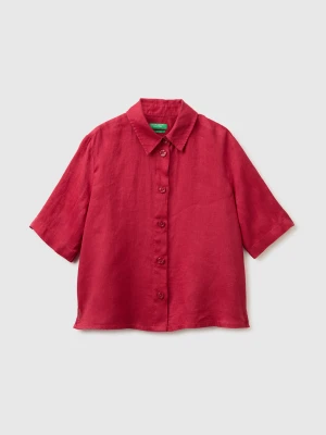Benetton, Short Shirt In Pure Linen, Size: XS, Coral, Women United Colors of Benetton
