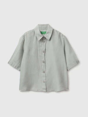 Benetton, Short Shirt In Pure Linen, Size: XS, Light Green, Women United Colors of Benetton