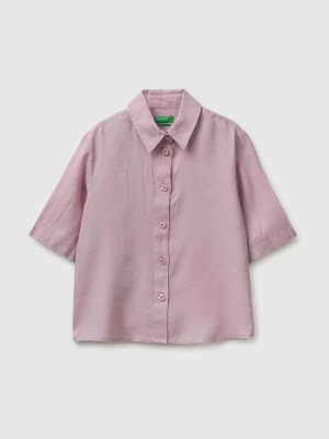 Benetton, Short Shirt In Pure Linen, Size: XS, Pink, Women United Colors of Benetton