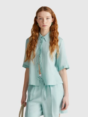 Benetton, Short Shirt In Pure Linen, size XXS, Aqua, Women United Colors of Benetton
