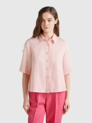 Benetton, Short Shirt In Pure Linen, size XXS, Soft Pink, Women United Colors of Benetton