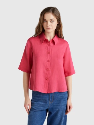 Benetton, Short Shirt In Pure Linen, size XXS, Strawberry, Women United Colors of Benetton