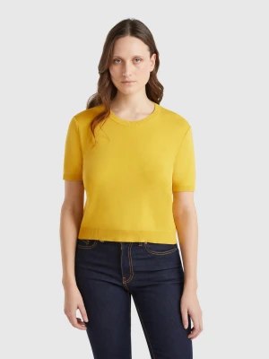 Benetton, Short Sleeve 100% Cotton Sweater, size XXS, Mustard, Women United Colors of Benetton