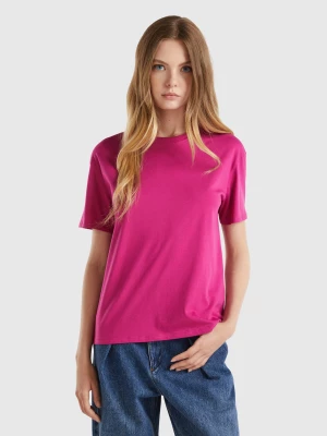 Benetton, Short Sleeve 100% Cotton T-shirt, size L, Cyclamen, Women United Colors of Benetton