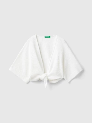 Benetton, Short Sleeve Cardigan In Linen Blend, size M, White, Kids United Colors of Benetton