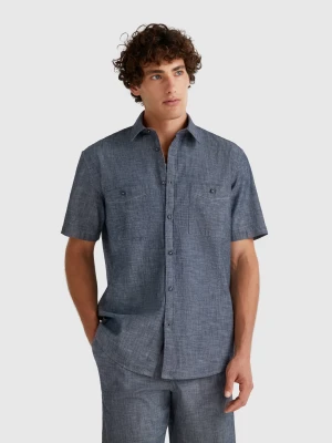 Benetton, Short Sleeve Chambray Shirt, size XS, Blue, Men United Colors of Benetton