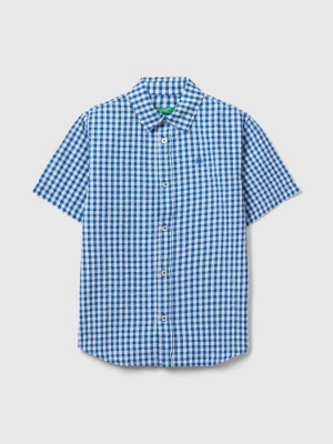 Benetton, Short Sleeve Check Shirt, size 2XL, Blue, Kids United Colors of Benetton