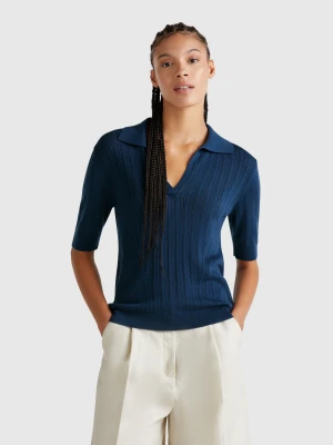 Benetton, Short Sleeve Knit Polo, size XS, Air Force Blue, Women United Colors of Benetton