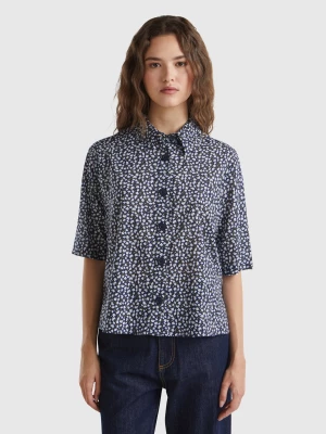 Benetton, Short Sleeve Patterned Shirt, size L, Dark Blue, Women United Colors of Benetton