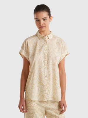 Benetton, Short Sleeve Patterned Shirt, size XL, Beige, Women United Colors of Benetton