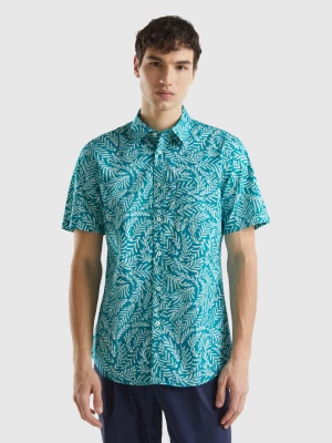 Benetton, Short Sleeve Patterned Shirt, size XL, Teal, Men United Colors of Benetton