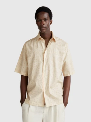 Benetton, Short Sleeve Patterned Shirt, size XL, Beige, Men United Colors of Benetton
