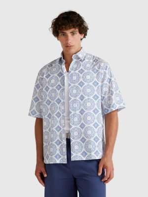 Benetton, Short Sleeve Patterned Shirt, size XS, Blue, Men United Colors of Benetton
