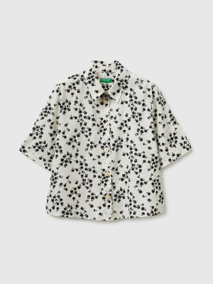 Benetton, Short Sleeve Patterned Shirt, Size: XS, Creamy White, Women United Colors of Benetton