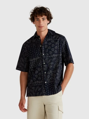 Benetton, Short Sleeve Patterned Shirt, size XS, Dark Blue, Men United Colors of Benetton
