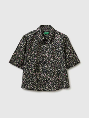 Benetton, Short Sleeve Patterned Shirt, Size: XS, Dark Blue, Women United Colors of Benetton