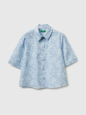 Benetton, Short Sleeve Patterned Shirt, Size: XS, Light Blue, Women United Colors of Benetton