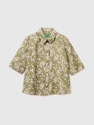 Benetton, Short Sleeve Patterned Shirt, Size: XL, Military Green, Women United Colors of Benetton
