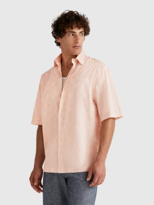 Benetton, Short Sleeve Patterned Shirt, size XS, Soft Pink, Men United Colors of Benetton