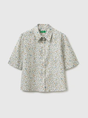 Benetton, Short Sleeve Patterned Shirt, Size: XS, White, Women United Colors of Benetton