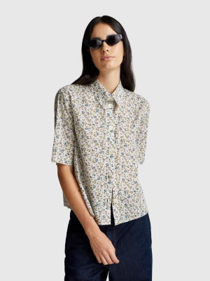 Benetton, Short Sleeve Patterned Shirt, size XXS, Creamy White, Women United Colors of Benetton