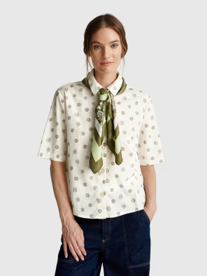 Benetton, Short Sleeve Patterned Shirt, size XXS, Creamy White, Women United Colors of Benetton