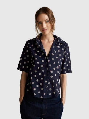 Benetton, Short Sleeve Patterned Shirt, Size: XXS, Dark Blue, Women United Colors of Benetton